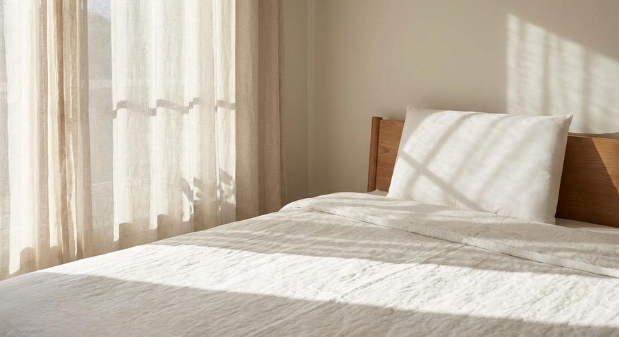 MINUPWELL Ultra Flat Pillow on cozy bed