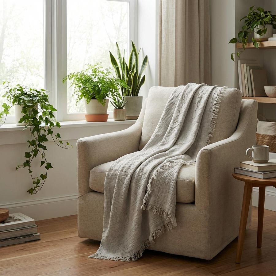 MINUPWELL Linen Blanket natural texture