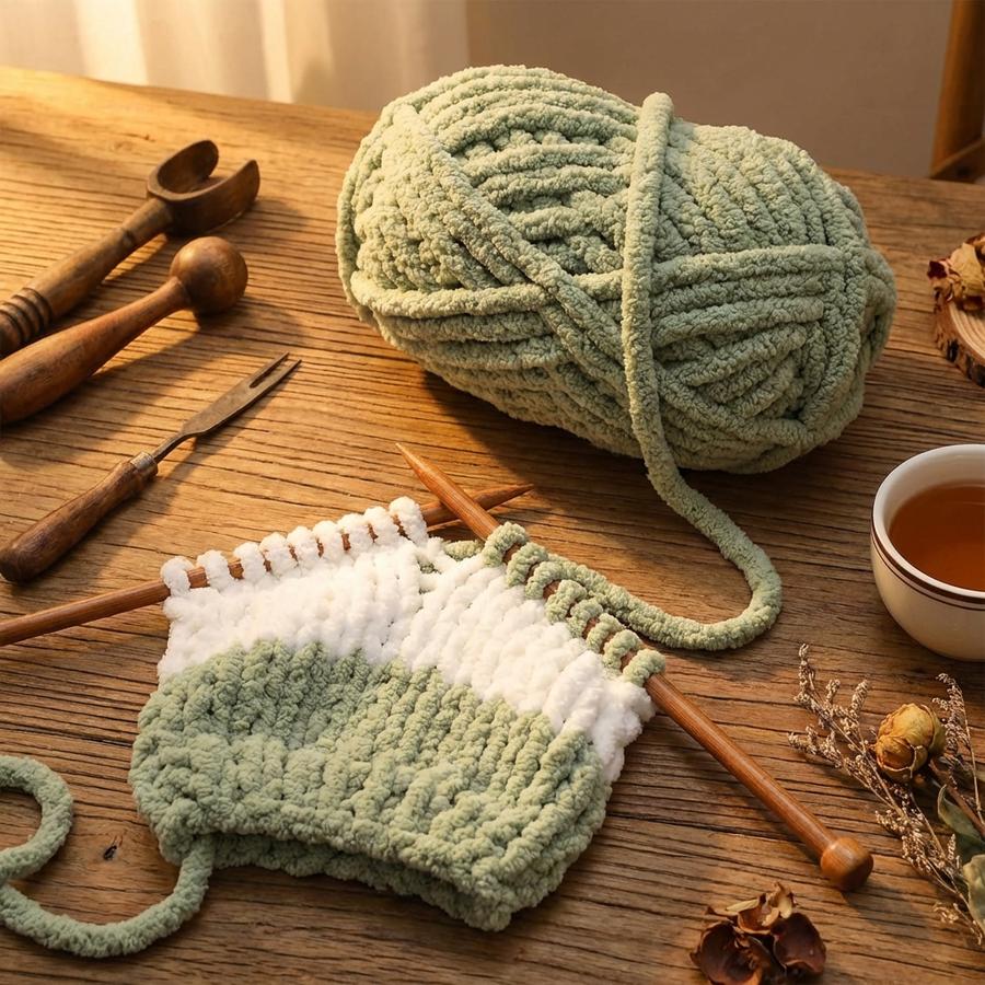 MINUPWELL Chunky Chenille Yarn sage green